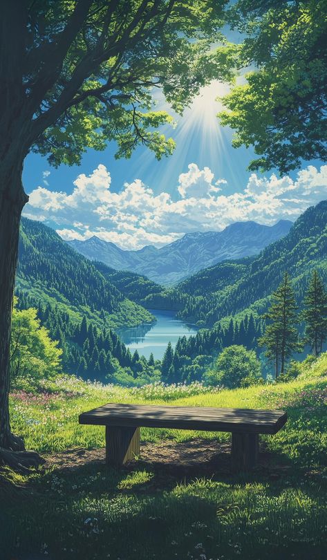 Distant Mountains, Scenery Background, Dreamy Landscapes, Large Tree, Art Gallery Wallpaper, Green Valley, Beautiful Locations Nature, Cool Wallpapers Art, Beautiful Landscape Wallpaper