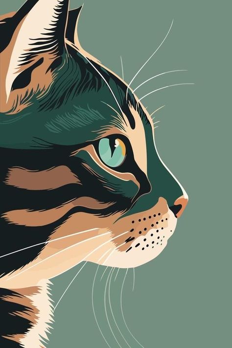 Modern Cat Art, Eyes Vector, Cat With Green Eyes, Cat Art Illustration, Cat Painting, Cat Illustration, Cat Drawing, 귀여운 동물, Animal Illustration