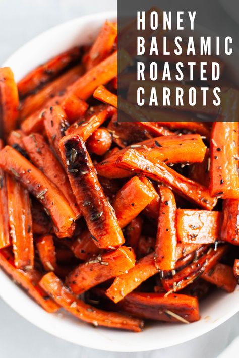 These Honey Balsamic Roasted Carrots are holiday and weeknight perfection. They are tangy and slightly sweet. Roasted Carrots Oven Healthy, Carrots On Grill, Carrot Sides, Balsamic Roasted Carrots, Balsamic Glazed Carrots, Balsamic Carrots, Balsamic Carrots Roasted, Carrot Dishes, Honey Carrots