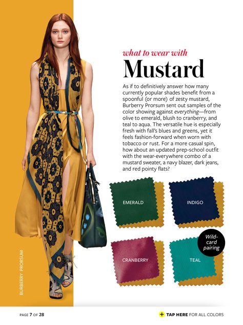 Mustard What To Wear With Mustard, Instyle Color Crash Course, Mustard Yellow Dress, Mustard Dress, Mustard Yellow Dresses, Below The Knee Dresses, Colour Combinations Fashion, Color Combinations For Clothes, Mustard Dressing