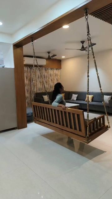 Castle Design - Interio on Instagram: "Get Comfort in convertible swing..you can sit either living room side or opposite side.. #interior #trendingreels" Unjal In Living Room, Castle Design Interior, Unjal Designs, Indian Swing Living Rooms, Modern Jhula In Living Room, Oonjal Design, Swings In Living Room, Zula In Living Room, Jhoola In Living Room