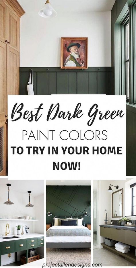 best dark green paint colors to use in your home | dark and moody | best green paint colors #greenbathroom Bright Green Paint Colors, Best Dark Green Paint Colors, Best Dark Green Paint, Dark Green Paint Colors, Best Green Paint Colors, Green Wall Paint Colors, Teal Painted Walls, Cabinet Update, Family Room Paint