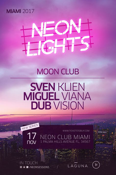 Night Poster Design, Neon Poster, Typo Poster, Event Posters, Neon City, Typo Design, Festival Flyer, City Club, Music Festival Poster