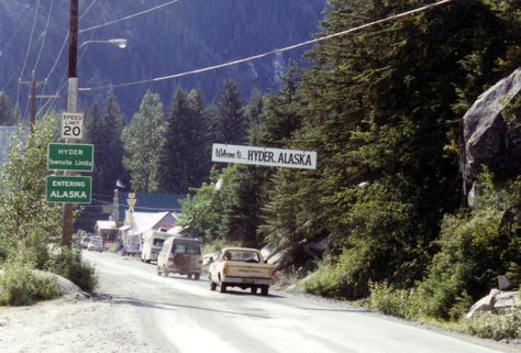 One of the photos in this Sightseeing Place is Hyder, Alaska and that town is next door to the Canada border. Nature, Hyder Alaska, Alaska Aesthetic, Midwest Emo, Small Town America, American Gothic, Peace And Quiet, Mountain Town, Life Is Strange