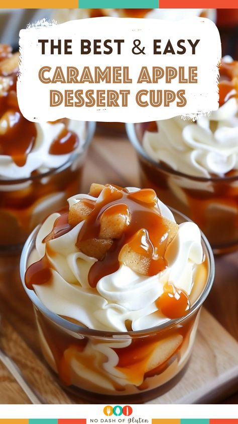 Carmel Apple Dessert Ideas, Caramel Apple Pudding Dessert, Fall Dessert Cups Ideas, Caramel Apple Shooters, Apple Parfait Desserts, Deserts Cups Recipes, Thanksgiving Cup Desserts, Carmel Apple Recipe Desserts, Trifle Cups Individual