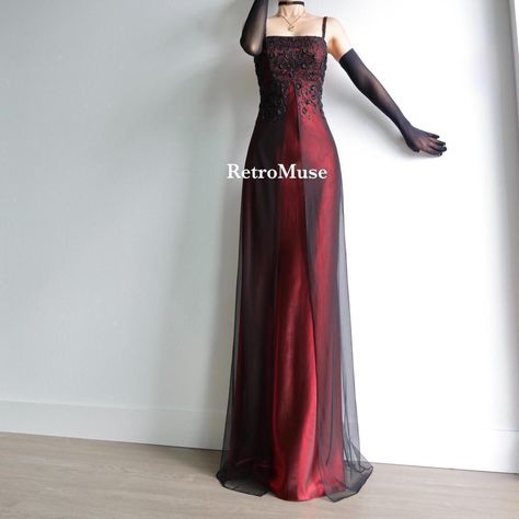 Vampiric Prom Dress, Goth Prom Dresses Long, Red And Black 90s Prom Dress, Red Grunge Prom Dress, Burgundy And Black Prom Dress, Red And Black Gothic Prom Dress, Vampire Formal Dress, Rockstar Gf Prom Dress, Dark Red And Black Prom Dress