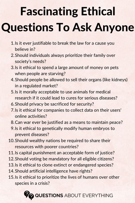 ethical questions How To Make Interesting Conversation, Questions To Get To Know Someone Better, Questions To Ask Someone You Like, Morality Questions, Interesting Questions To Ask, Ethical Questions, Moral Questions, Decision Making Activities, Ethical Dilemma