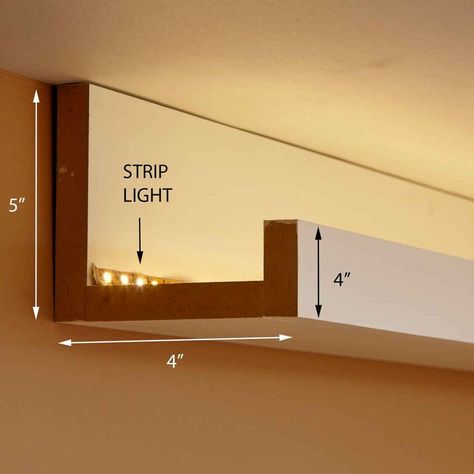 Ceiling Accent Lighting, Curtain Cove Light, Ceiling Edge Lighting, Diy Crown Molding With Led Lights, Cove Ceiling Lighting, Diy Cove Lighting, Up Ceiling Design, Hidden Lighting Ceiling, Indirect Lighting Bedroom