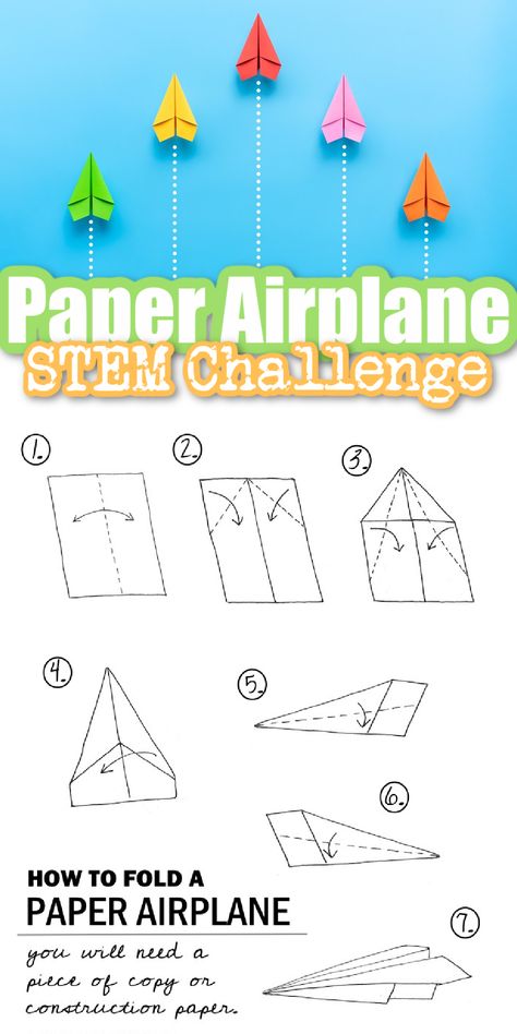 Paper Airplanes For Preschoolers, Paper Plane Stem Challenge, Paper Plane Challenge, How To Fold A Paper Aeroplane, How To Fold Paper Airplanes For Kids, Paper Airplane Activities, Folding Paper Airplanes, Paper Airplane Stem Challenge, Paper Airplane Instructions Printable