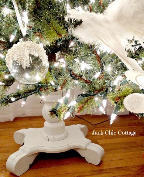 Christmas Tree Base Ideas, Black Ice Skates, Farmhouse 5540, Gnome Tree, Junk Chic Cottage, Table Tree, Olive Bucket, Vintage Ice Skating, Christmas Tree Base