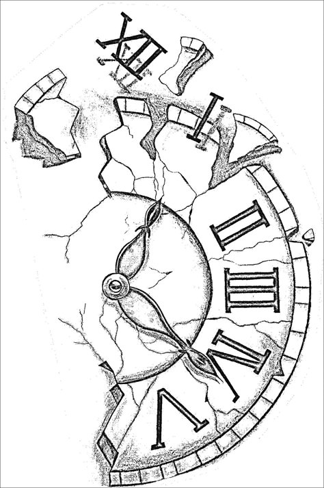 Hand Clock Tattoo, Clock Tattoo Stencil, Tato Jam, Broken Clock, Hand Clock, Clock Drawings, Half Sleeve Tattoos Drawings, Clock Tattoo Design, Tattoo Outline Drawing