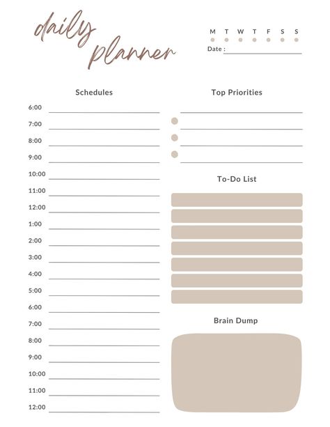 a daily planner with the words daily planner written in brown and green ink on it Free Weekly Planner Templates, Planner For Moms, Best Daily Planner, Daily Planner Sheets, Weekly Overview, Daily Planner Printables Free, Weekly Planner Free Printable, Etsy Planner, Free Daily Planner