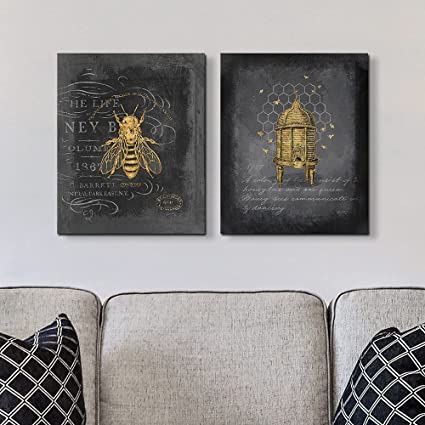 2 Piece Honey Bee Canvas Wall Art Print Set, Bee Home Decor Bee Bathroom Decor, Bee Bathroom, Bee Home Decor, Bee Home, Bee Images, Bee Sign, Witchy Home Decor, Nature Painting, Bee Decor