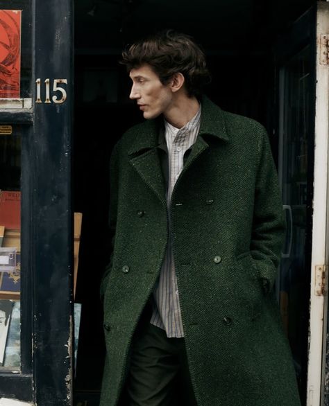 Dark Green Coat, Long Green Coat, Green Jacket Men, Green Wool Coat, Man's Overcoat, Double Breasted Overcoat, Mens Wool Coats, Overcoat Men, Simple Clothing