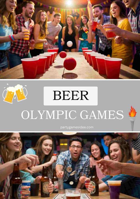 Welcome participants to the exciting Beer Olympic Games, combines friendly competition with joy of sharing good times over cold beverages. Team Drinking Games Party Ideas, Fun Olympic Games For Adults, Beer Olympics Games Ideas Summer, Drinking Olympics Games, Drunk Olympics Games, Beer Olympics Team Themes, Adult Olympic Party Games, Party Drinking Games For Adults, Beer Olympics Teams