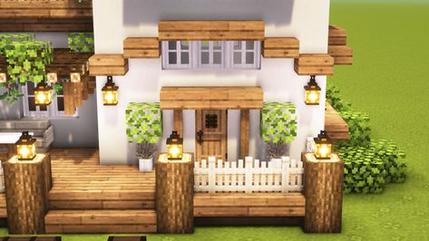 Best Natural 20+ Overgrown Minecraft House Ideas & Tutorial Archives - ≛ TheBestMods Minecraft House Ideas Tutorial, Overgrown Minecraft, Minecraft Lighthouse, White Concrete House, Minecraft House Ideas, L Shaped House, Oak Stairs, Oak Logs, Cute Minecraft Houses