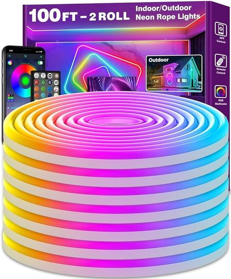 Amazon.com: LETIANPAI 100Ft RGB Rope Lights, App/Remote Control, Flexible Rope Lights, Multiple Modes, Outdoor Waterproof, Music Sync, Gaming Strip Lights for Bedroom and Indoor : Tools & Home Improvement Neon Strip Lights, Diy Neon Sign, Game Room Lighting, Neon Rope, Gaming Room Decor, Light App, Led Rope Lights, Led Rope, Rgb Led Strip Lights