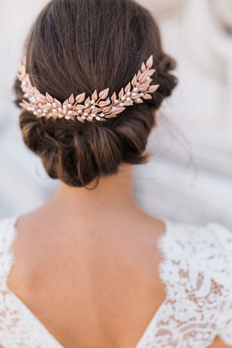 Image by Amy Fanton Elegance Hair, Wedding Hairstyles And Makeup, Wedding Tiara Hairstyles, Bridal Hair Comb, Wedding Hair And Makeup, Gold Hair, Rose Gold Wedding, Elegant Hairstyles, Bridal Hair Accessories