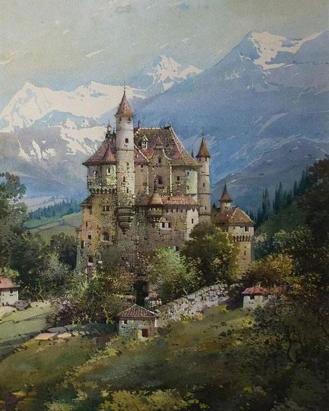 Castle Pics on Instagram: ""The Château, Menthon-Saint-Bernard" by Noel Harry Leaver, 1930-1950, detail, watercolour on paper 42,5x27.3 cm. #chateaudementhonsaintbernard #castle #castles #chateau #schloss #castello #castillo #zamek #замок #kasteel #hrad #burg #paintedcastlesandchâteaux #castlepainting #castlepaintings #paintingoftheday #paintingsoftheday #apaintingaday #castleview #castlelovers #castlemypassion #bestcastles #yourcastles #castlesandpalacespics #castlesofinstagram #castlegram #ca Asoiaf Aesthetic, Art Gallery Museum, Castle Painting, Gallery Museum, Dark Souls Art, Castle Art, Historical Painting, Odaiba, Fantasy Castle