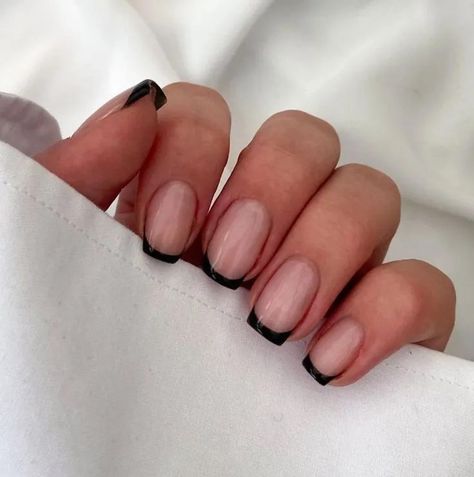 10 Edgy Square Black French Tip Nails Ideas - ZaiuBee Black Nail Tips French Manicures, Nude Nails With Black Tips, Black French Tip Square, Square Black French Tip Nails, Square Black French Tip, Black French Tip Nails Square, French Tip Nails Square, Tip Nails Ideas, French Tip Nails Ideas