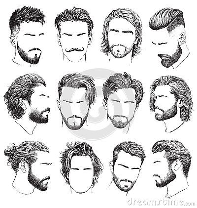 Mens Hairstyles With Beard, Hair Vector, Gents Hair Style, Mens Hairstyles Thick Hair, Cool Mens Haircuts, Drawing Hair, Hair Sketch, Beard Hairstyle, Types Of Hair