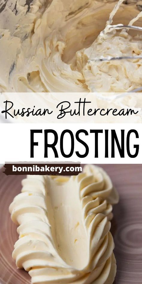 Easy Russian Buttercream Frosting Recipe. Russian buttercream gives the silky smooth texture of Swiss meringue buttercream but without all the faffing around. Its flavor is sweet but not overpowering or sickly sweet like American buttercream. Whipped Wedding Cake Frosting, Easy Butter Cream Cake Decorating, Russian Buttercream Frosting Recipe, Easiest Frosting Recipe, Mrs Fields Frosting Recipe, Royal Icing Buttercream Recipe, Not To Sweet Frosting, Custard Frosting Recipe, European Buttercream Frosting