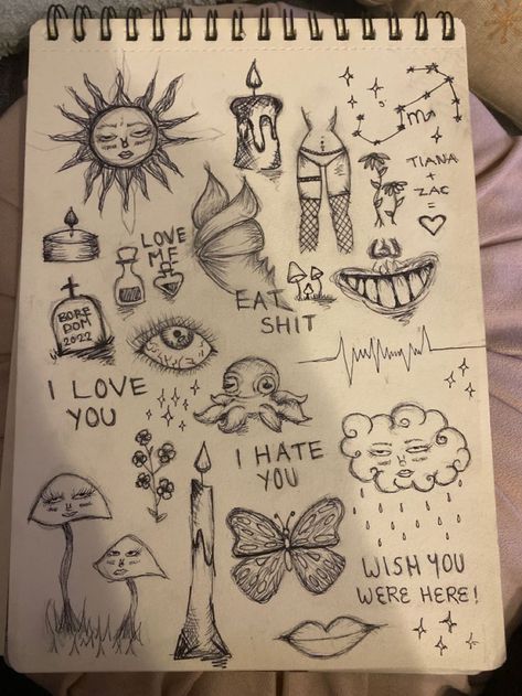 Doodle Drawings Butterfly, Drawing Ideas For Shirts, Flower With An Eye Drawing, Things To Draw On Your Thigh Easy, Cool Art Doodles, Candles Aesthetic Drawing, Art Book Drawings, Aestethic Doodles, East Drawing Aesthetic