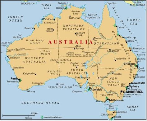 Free Printable Maps: Map of Australia With Cities Australian Maps, South America Map, Geography Map, Australia Map, Au Pair, Printable Maps, Visit Australia, Satellite Image, Country Maps