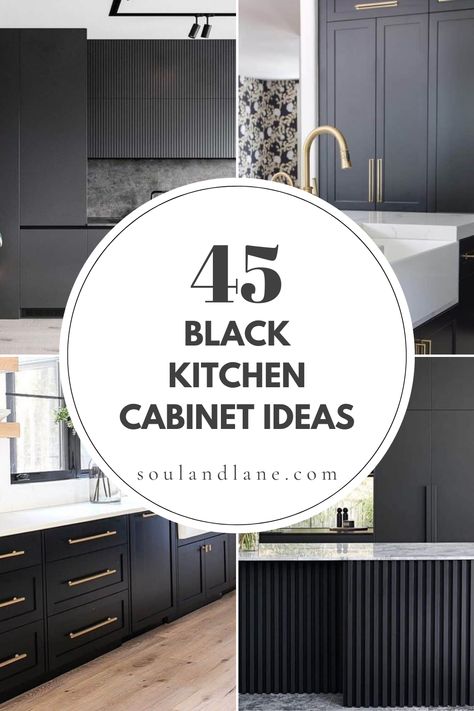 Dive into the world of bold and beautiful kitchens with our guide to black kitchen cabinets. Discover how this dramatic choice can create a striking contrast, add depth, and elevate the elegance of your kitchen space. From matte finishes to glossy surfaces, explore various ways to incorporate black cabinets for a look that’s both timeless and on-trend. Perfect for those ready to make a statement in their culinary space. Black And White Kitchen Ideas Modern Interior Design, Black Cabinets White Countertops, Black Bottom Cabinets, Black Stained Kitchen Cabinets, Black Kitchen Cabinets White Countertops, Black Kitchen Cabinets Ideas, Black And Wood Kitchen Cabinets, Black Shaker Kitchen Cabinets, Kitchen Black Cabinets