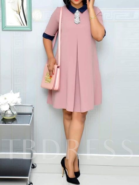 Half Sleeve A-Line Plain Women's Day Dress Corporate Dress, Ladies Day Dresses, Short African Dresses, African Fashion Skirts, African Wear Dresses, Office Wear Women, Office Dresses For Women, Classy Dress Outfits, African Print Fashion Dresses