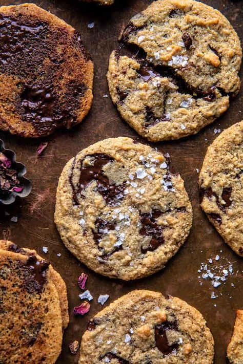 Salted Tahini Butter Chocolate Chip Cookies | halfbakedharvest.com #gf Tahini Butter, Tahini Chocolate, Healthy Peanut Butter Cookies, Half Baked Harvest Recipes, Tahini Cookies, Baking With Almond Flour, Harvest Recipes, Half Baked, Half Baked Harvest