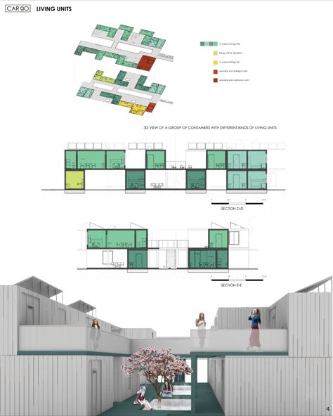 Homes for the homeless students Unit Design Architecture, Concept For Housing Project, Connected Buildings Architecture, Social Building Architecture, Open Building Architecture, Community House Architecture, Architectural Forms Concept Building, Modular Architecture Plan, Housing Concepts Architecture