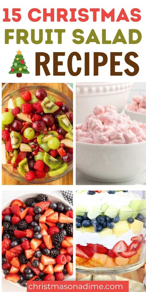 Brunch Salads Winter, Winter Fruit Salad Recipes Easy, Salad Recipes For Christmas, Salad Recipes Christmas, Christmas Fruit Dessert, Brunch Fruit Salad, Festive Fruit Salad, Salad Recipes Holidays, Christmas Fruit Salad