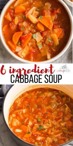 This easy Cabbage Soup is a healthy soup recipe made with just SIX ingredients, including cabbage, carrots, onions, celery, and tomatoes. Dairy free, vegetarian, gluten free and DELICIOUS. #soup #dinner #healthy #healthyrecipes | healthy soup recipe | easy dinner ideas | vegetarian soup | vegan | healthy dinners Cabbage Soup Crockpot, Cabbage Soup Diet Plan, Soup Diet Plan, Easy Cabbage Soup, Healthy Soup Recipe, Cabbage Soup Diet Recipe, Cabbage Soup Recipe, Vegetarian Gluten Free, Cabbage Soup Diet