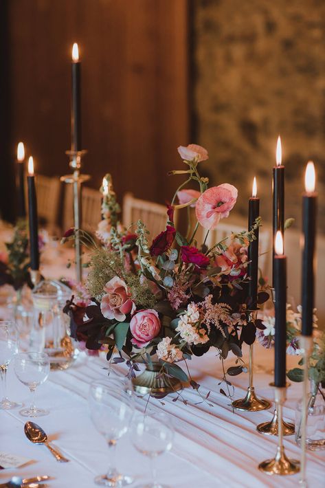 Moody Jewel Tone Wedding, Shanna Skidmore, Moody Jewel Tone, Moody Tablescape, Moody Wedding Flowers, Moody Wedding Decor, Jewel Tone Wedding, Moon Wedding, Dark Wedding