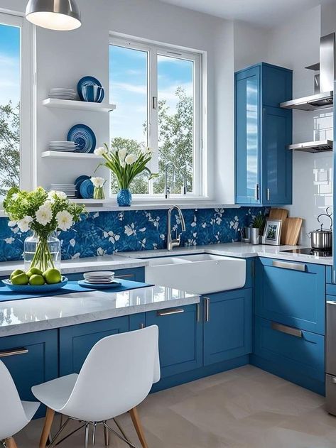 Blue And White Kitchen, Interior Design Your Home, Kitchen Design Plans, Modern Kitchen Cabinets, Kitchen Design Decor, Kitchen Room Design, Kitchen Furniture Design, Trendy Kitchen, Kitchen Cabinet Design