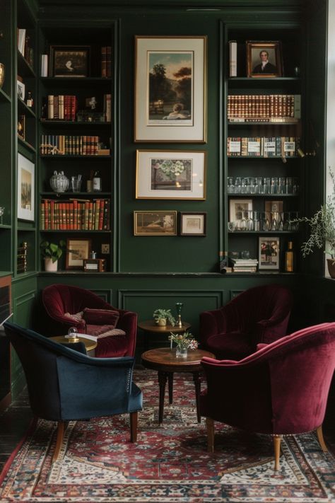 Create a moody, vintage office with these tips on the perfect antiques and decor items to use. Classic Vintage Interior Design, Speakeasy Home Office, Whimsigoth Home Office, Old World Maximalism, 1940s Office Decor, Home Office Dark Academia, Old English Study, Dark Cozy Office, Old Office Aesthetic