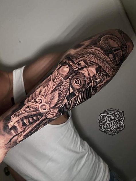 Mexican Leg Sleeve Tattoo, Aztec Panther Tattoo, Mexican Sleeve Tattoo Men, Aztec Women Tattoo, Aztec Forearm Tattoo For Men, Mexican Tattoos Men, Purepecha Michoacan Tattoo, Aztec Tattoo Mexican Forearm, Mexican Trible Tattoos