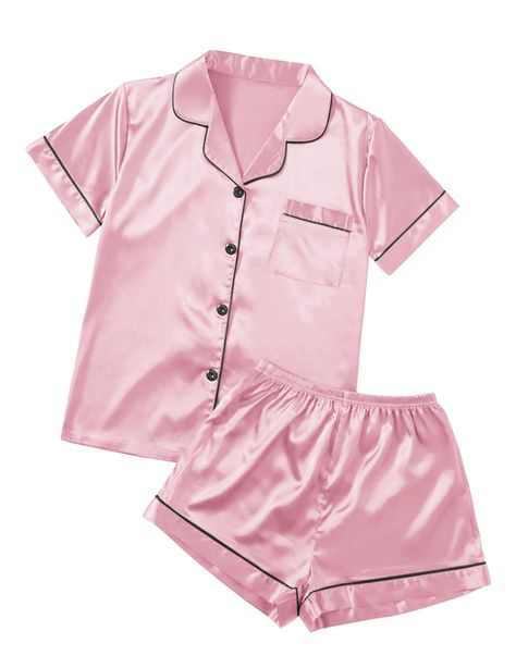 PRICES MAY VARY. Material:Satin pajama set is made of Premium 96%Polyester+4%Spandex satin fabric.Ultra Soft Silk Ekouaer Sleepwear Features:Two Piece Pajama Set featuring classic sleepwear style.Short sleeve sleepwear top and pajama shorts set.High quality material and this sleep set with superior stitching and perfectly-lined hems. Breathable and Comfy sleepwear set Pajama Top:Short sleeve sleepwear with notch collar,button front pajamas shirt and one chest pocket design.Lightweight and Skin-f Cute Silk Pjs, Silk Pijamas, Shorts Pjs, Pijama Satin, Pajamas Shirt, Comfy Sleepwear, Silk Loungewear, Designer Pajamas, Pijamas Women