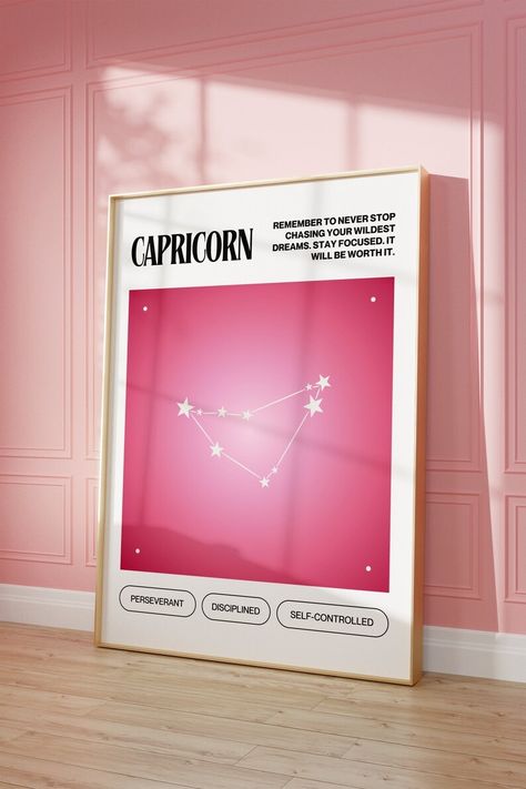 Capricorn Zodiac Sign Poster, Capricorn Birthday Gift, Constellation Art, Aura Print, Astrology Art, Coquette Room Decor, Spiritual Wall Art - Etsy.de Capricorn Wall Art, Room Decor Y2k, Wall Art Aura, Y2k Room Decor, Aura Print, Capricorn Art, Y2k Room, Capricorn Gifts, Capricorn Birthday