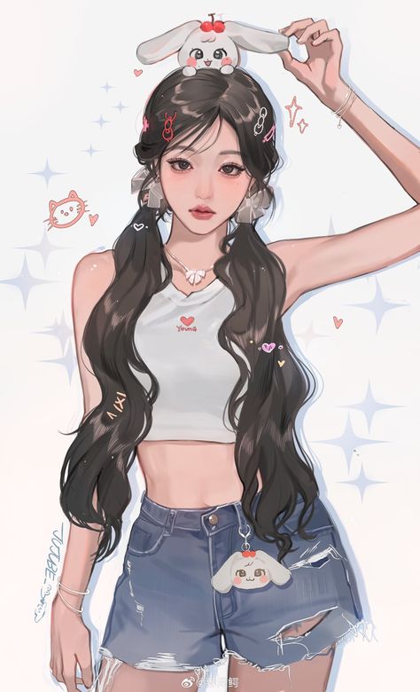 ©weibo - 枣泽鳄 Wonyoung Fanart, Jewelry With Wire, Images Kawaii, Ive Wonyoung, Portrait Cartoon, Kpop Drawings, Korean Art