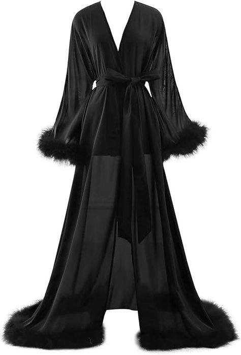 Molisa Sexy Feather Bridal Robes Chiffon Lingerie Nightgown Bathrobe Sleepwear Sheer Long Sleeve Wedding Scarf Dark green+Black XXL at Amazon Women’s Clothing store Fancy Robes, Pijamas Women, Lingerie Nightgown, Wedding Scarf, Bridal Robe, Wedding Lingerie, Bridal Robes, Amazon Women, Look Fashion