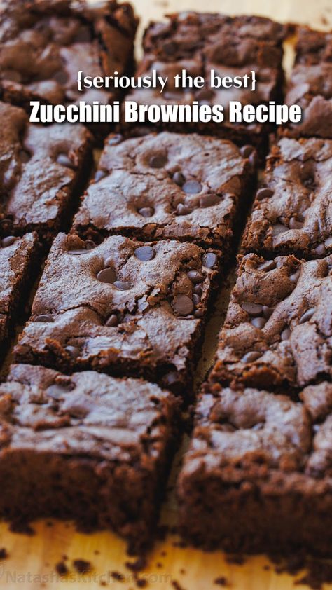 These Zucchini Brownies are so moist and fudgy, no one will ever suspect they have zucchini in them. This is the best zucchini brownie recipe. Worlds Best Zucchini Brownies, Zucchini Baking Recipes Desserts, Chocolate Chip Zucchini Brownies, Courgette Brownies Recipe, Best Zucchini Brownies Recipes, Dessert With Zucchini, Easy Zucchini Brownies Healthy, Chocolate Zucchini Brownies Recipes, Choc Zucchini Brownies