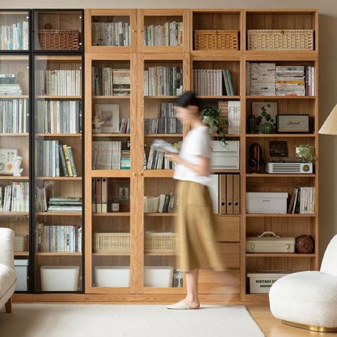 Bookcases+Bookshelves Sliding Door Bookcase, Glass Bookshelves, Floor To Ceiling Bookshelves, Low Bookshelves, Solid Wood Bookshelf, American Living Room, Glass Bookcase, Large Bookshelves, Bookcase With Glass Doors