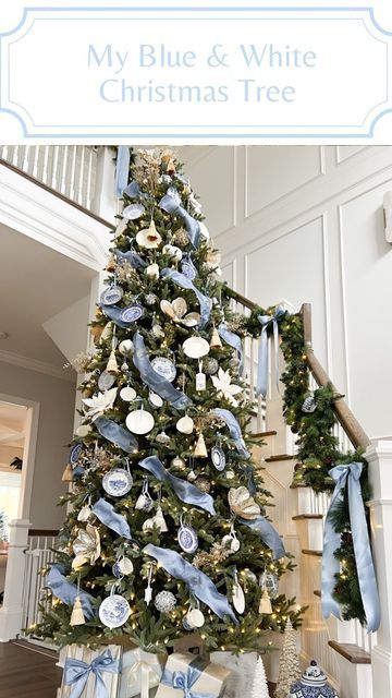 Duck Egg Blue Christmas Tree, Christmas Tree With All White Ornaments, Blue And White Ornaments Christmas Tree, Powder Blue Christmas Tree, Blue And White Willow Christmas Tree, Christmas Decor Blue And White, Blue Toile Christmas Tree, Christmas Decor Ideas Blue And White, French Blue Christmas Decor