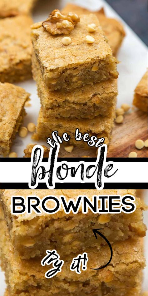 Thick And Chewy Blondies, Recipe For Blonde Brownies, Chewy Blondie Brownies, Blonde Brownie Bites, Blondie Bites Recipe, Walnut Blondies Recipe, Blonde Brownie Recipes, Best Blondies Recipe Blonde Brownies, Blonde Recipe Brownies