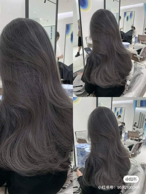 Mystic Ash Hair Color, Greyish Black Hair, Dusty Grey Hair, Dark Color Hair Dye, Dark Cool Tone Hair, Black Korean Hair, Dark Ash Hair, Ash Black Hair, Korean Hair Color Ideas