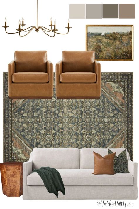 Living Room Mood Board, Leather Chair Living Room, Room Mood Board, Moody Living Room, Earthy Living Room, Home Decor Ideas Living Room, Living Room Update, Transitional Living, Neutral Living Room