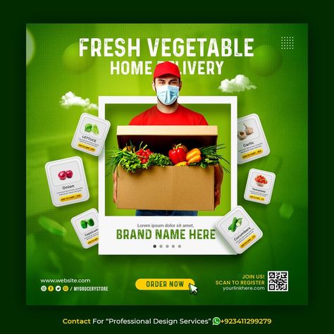 Contact for “Professional Design Service” +923411299279 (whatsapp) Creative concept social media instagram post for Online Food Delivery template Contact For #freepik #creative #banner #post #template #delivery #food #grocery #fruit #vegetable Vegetables Creative Ads, Creative Grocery Ads, Grocery Poster Design, Grocery Store Creative Ads, Online Delivery Creative Ads, Grocery Poster Design Ideas, Grocery Social Media Post, Healthy Food Ads, Grocery Banner