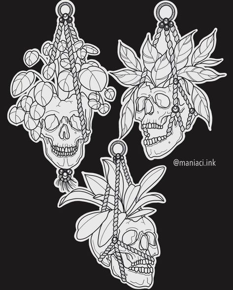 Skull Planter Tattoo, Skull Plant Tattoo, Calgary Tattoo, Skull With Flowers Tattoo, Skull Flower Tattoo, Tattoo Crane, Tattoo Designs Drawings, Flor Tattoo, Flash Ideas